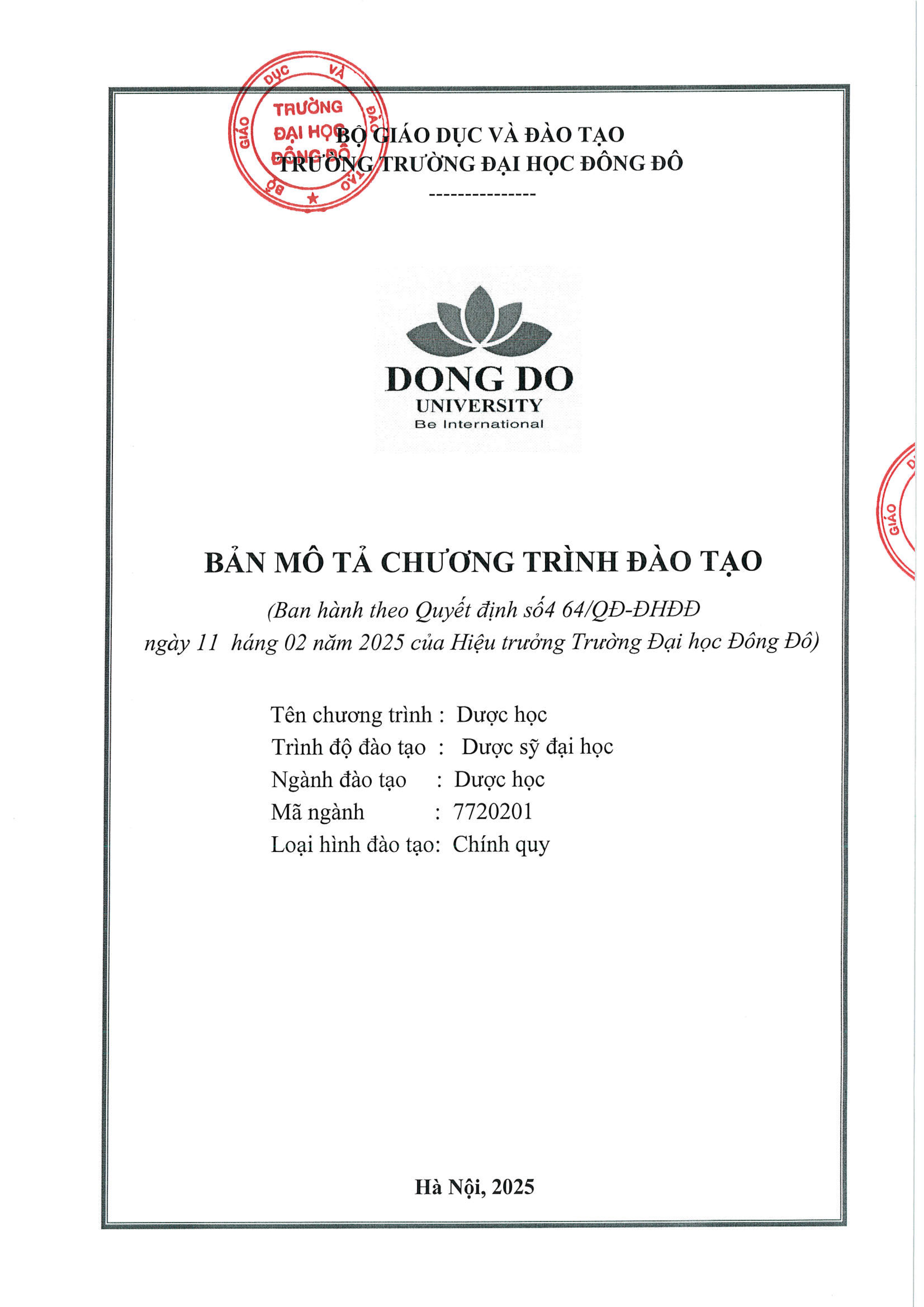Bản mô tả chương trình đào tạo ngành Dược học